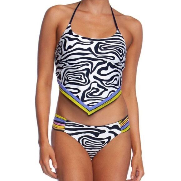 Trina Turk Zebra Handkerchief Rev Bottom Swimsuit Set 6 - Picture 1 of 12